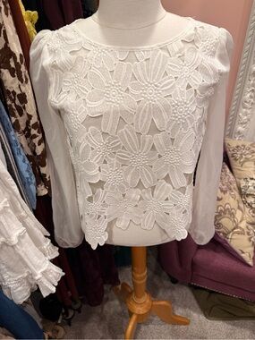 Alythea White Floral Lace Overlay Blouse